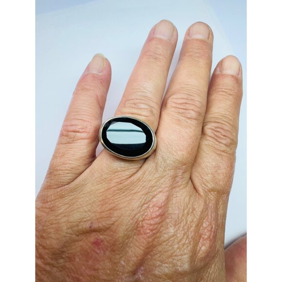 Estate Sterling Silver 925 Black Chalcedony Filigree Ring Size 7 Indonesia 9g - Picture 6 of 10